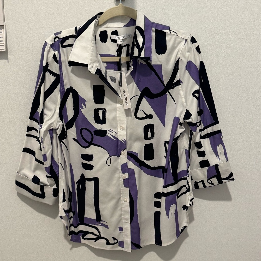 Chico's No Iron Stretch Modern Impression Shirt Size 1